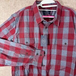 NWT 1901 Stretch Flannel Shirt Men 3XL Red Grey Buffalo Plaid Trim Fit Outdoorsy
